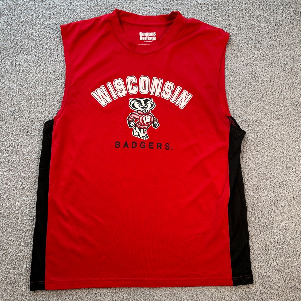 Wisconsin Badgers Sleeveless Tank Top Mens XL Red Black Athletic Campus Heritage